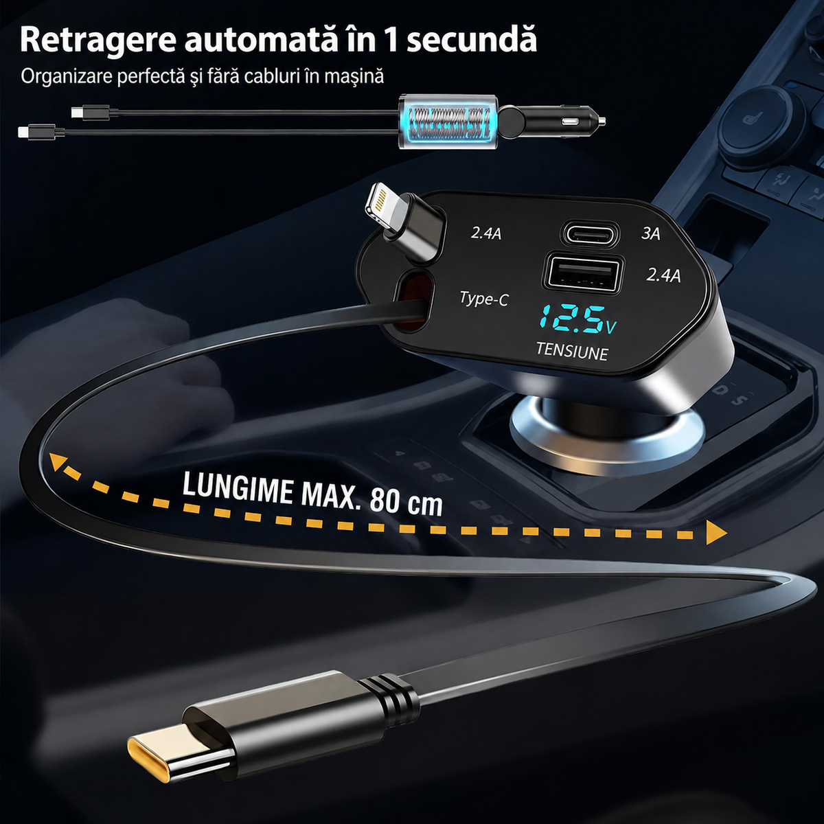 Încărcător Auto Multifuncțional 4 în 1