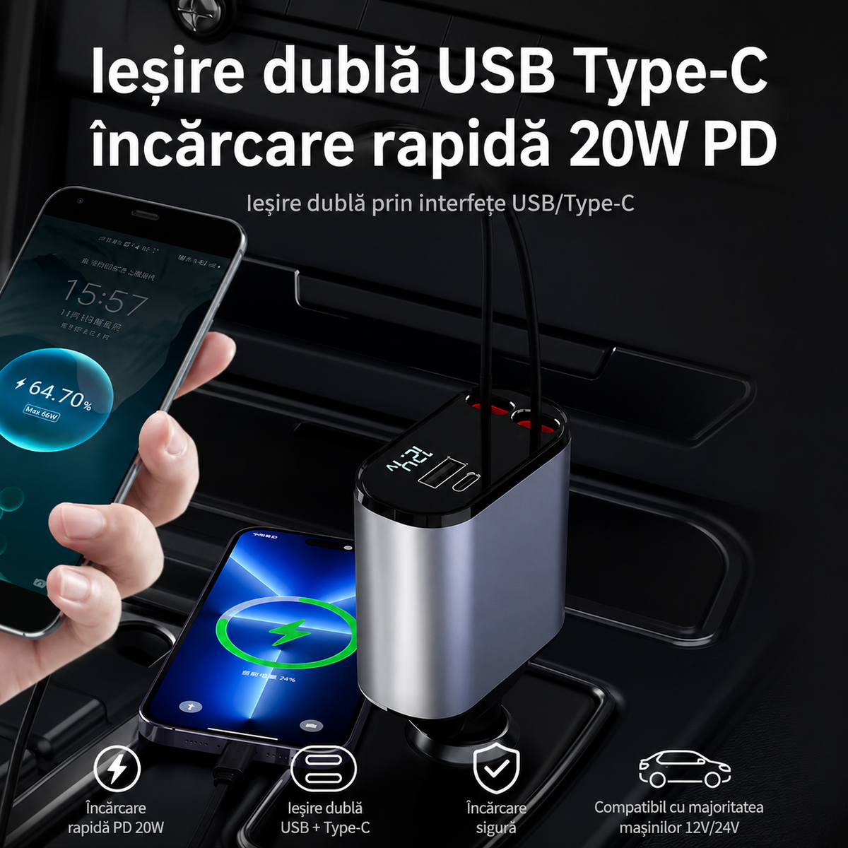 Încărcător Auto Multifuncțional 4 în 1